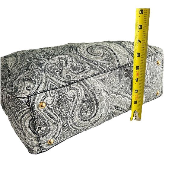 Lauren Ralph Lauren Acadia Paisley Tote White Black Faux Leather Easy to Clean - Picture 12 of 13